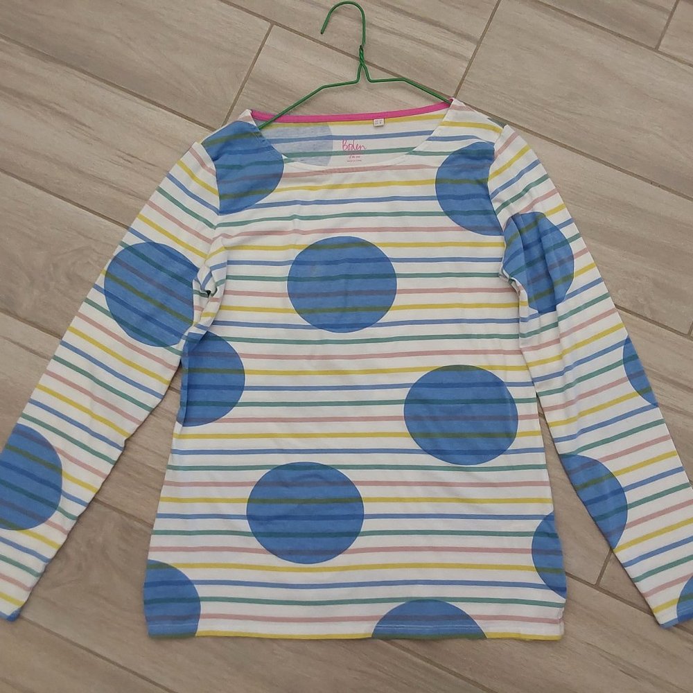 Boden Multi-color Pastel Stripe Long Sleeve T-shirt Top.   Size 8